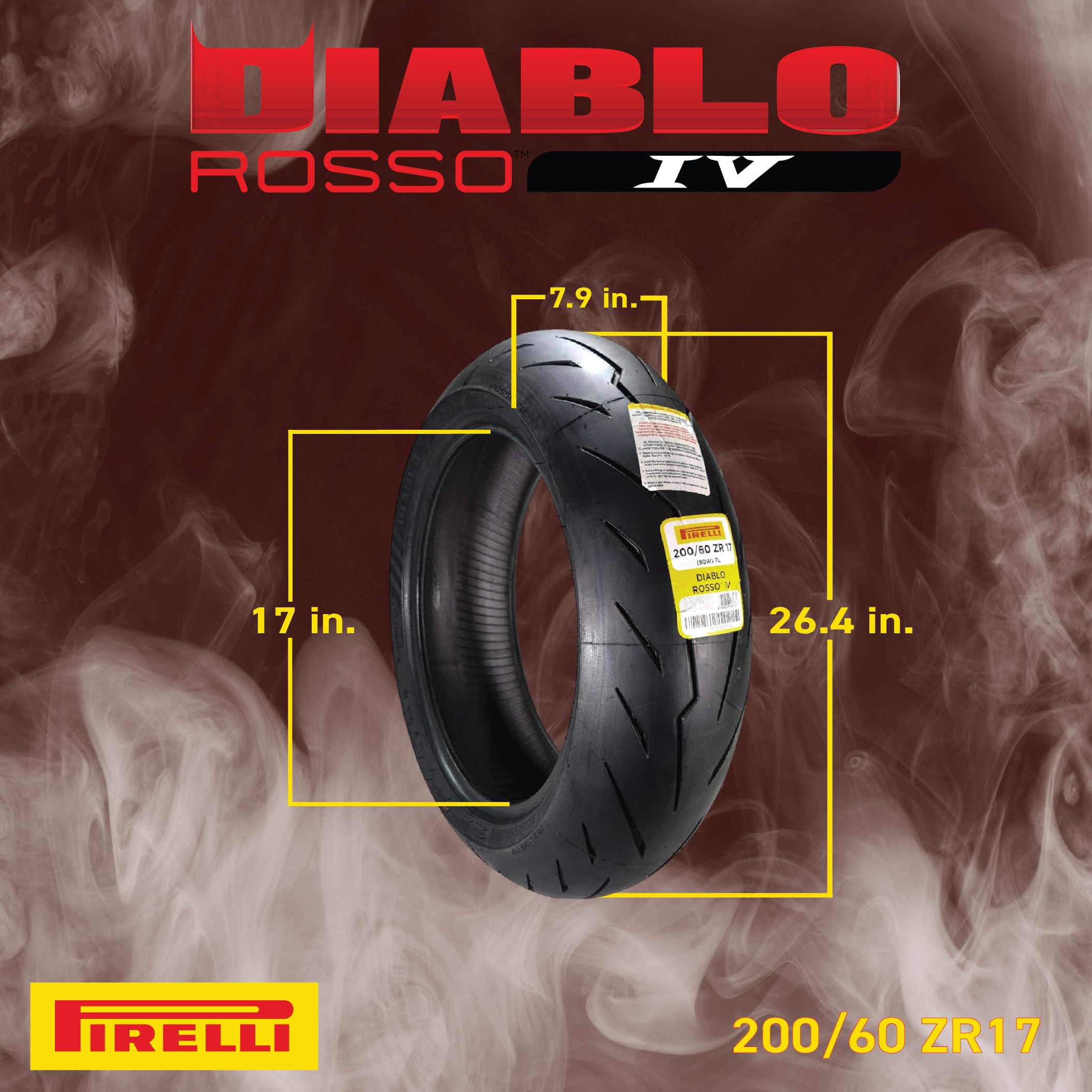 Amazon.com: Pirelli Diablo Rosso IV 200/60 ZR 17 80W Neumático
